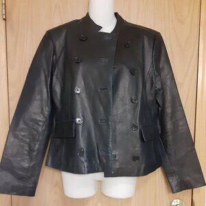 NC International Concepts Black Leather Double Breasted Jacket.
